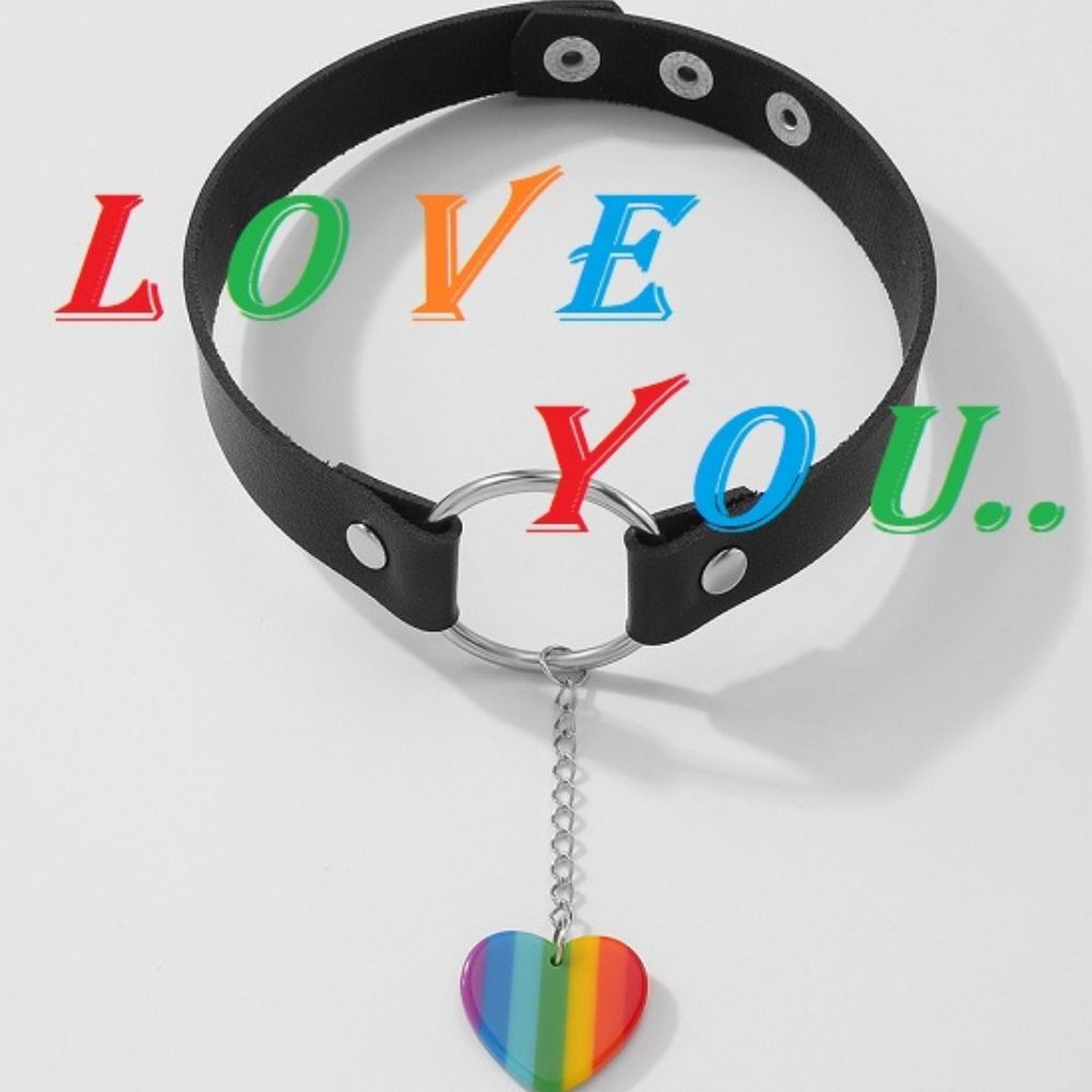 New Hot Rainbow Leather Pride Choker Necklace - Picture 4 of 5